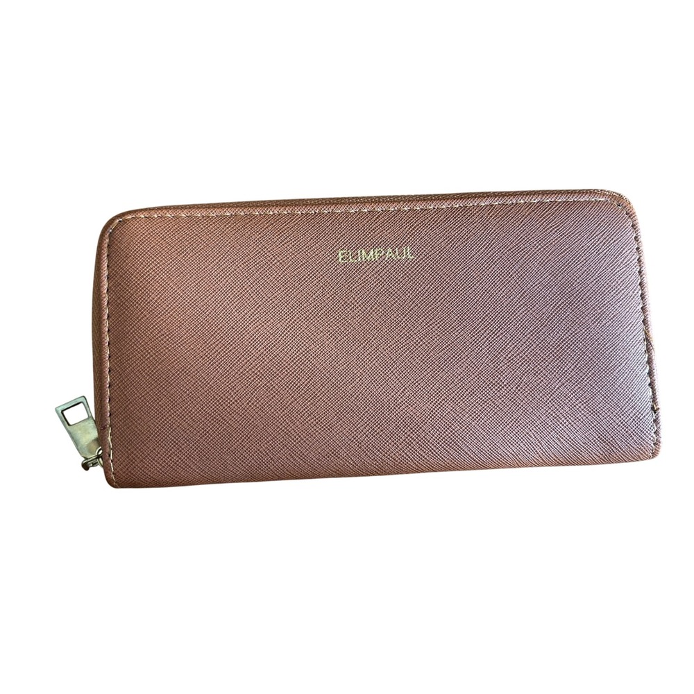Elimpaul Wallet Women Brown Saffiano Zip Around